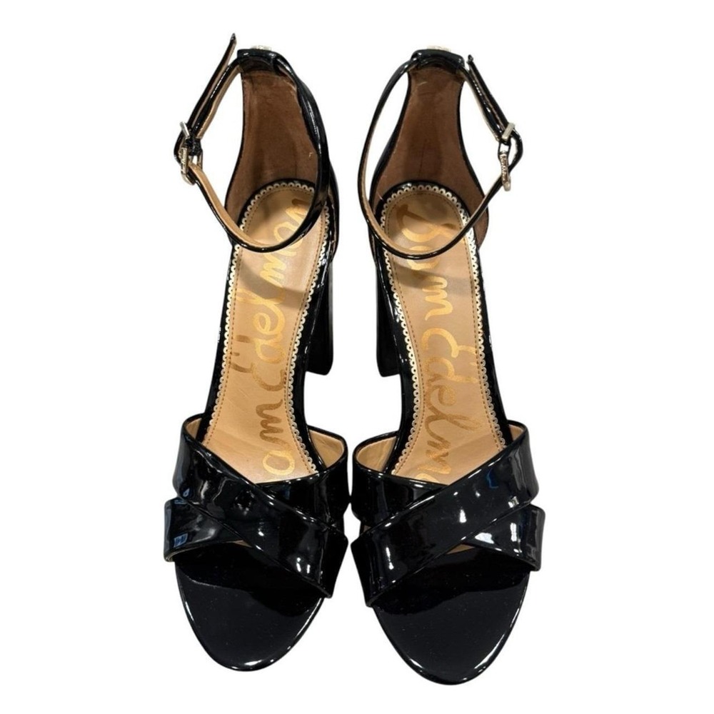 Sam Edelman Black Patent Ankle-Strap Block Heels - Size 9